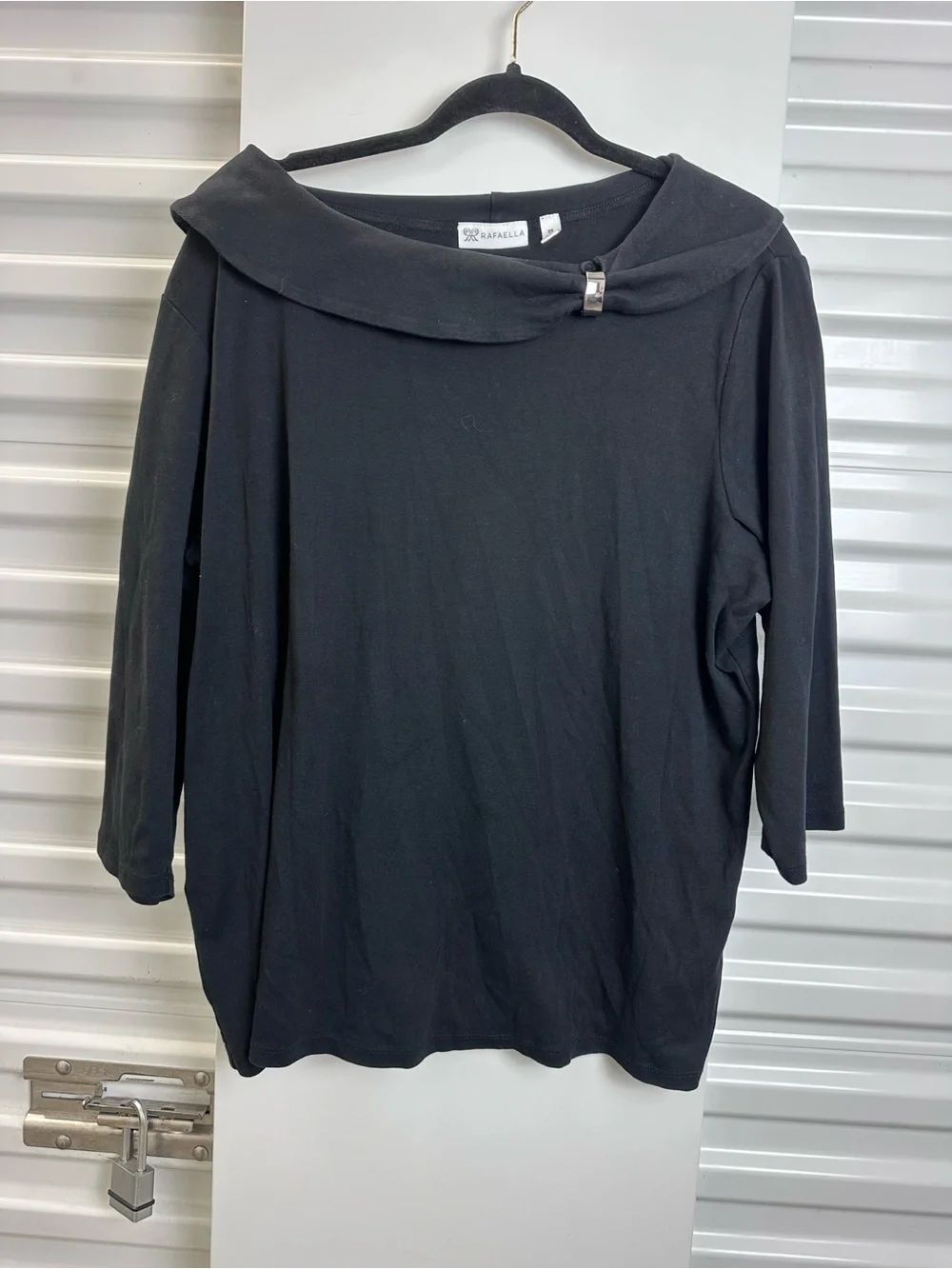 Rafaella Black Boat Neck 3/4 Sleeve Top with Silver Accent